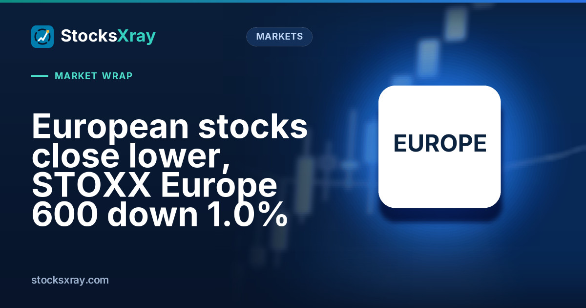 European stocks close lower, STOXX Europe 600 down 1.0%