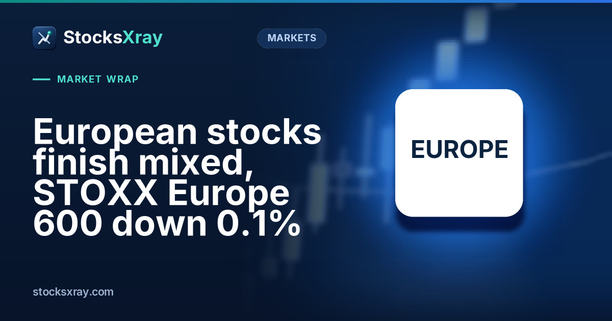 European stocks finish mixed, STOXX Europe 600 down 0.1%